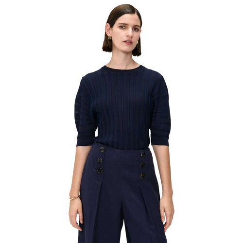Veronika Maine Ink Matte & Shiny Pleat Knit Top